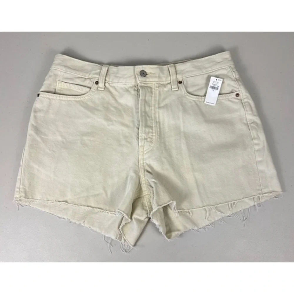 Old‎ Navy High-Rise Slouchy Straight Denim Shorts Cream Off-White Raw Hem 12 NEW